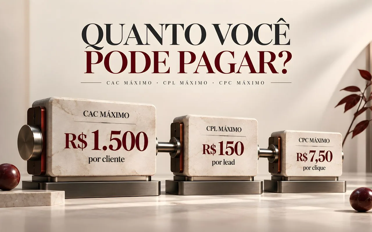 Representação visual da relação entre CAC máximo, custo por lead e custo por clique.